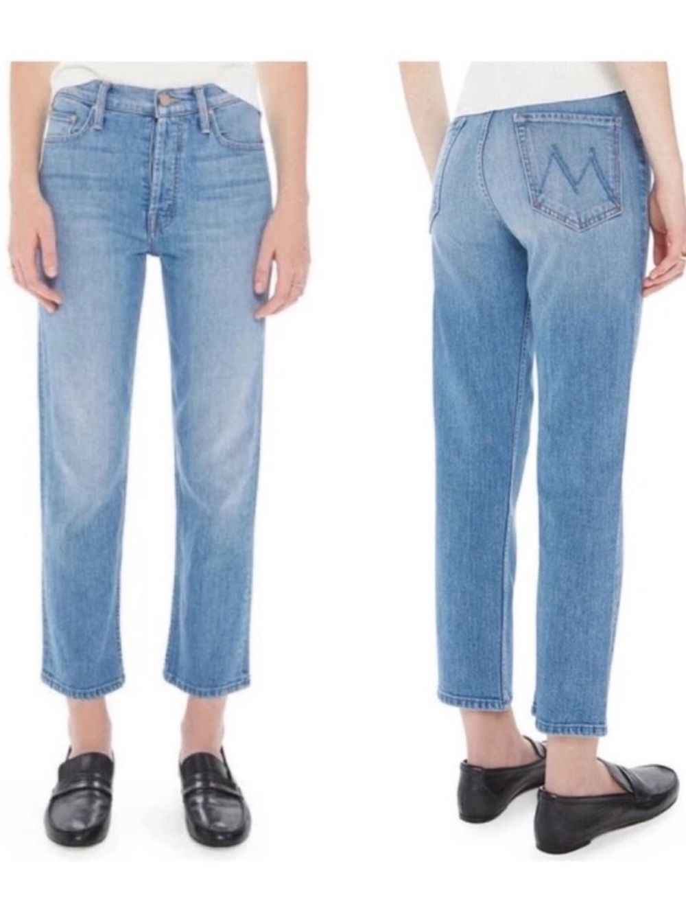 MOTHER Tomcat World At My Feet Jeans Cropped Straight High Rise Light Wash 27